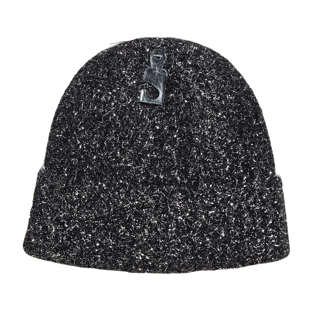 Kate Spade Beanie Hat Black Tinsel Knit Holiday Party Winter Outdoor Preppy Glam
